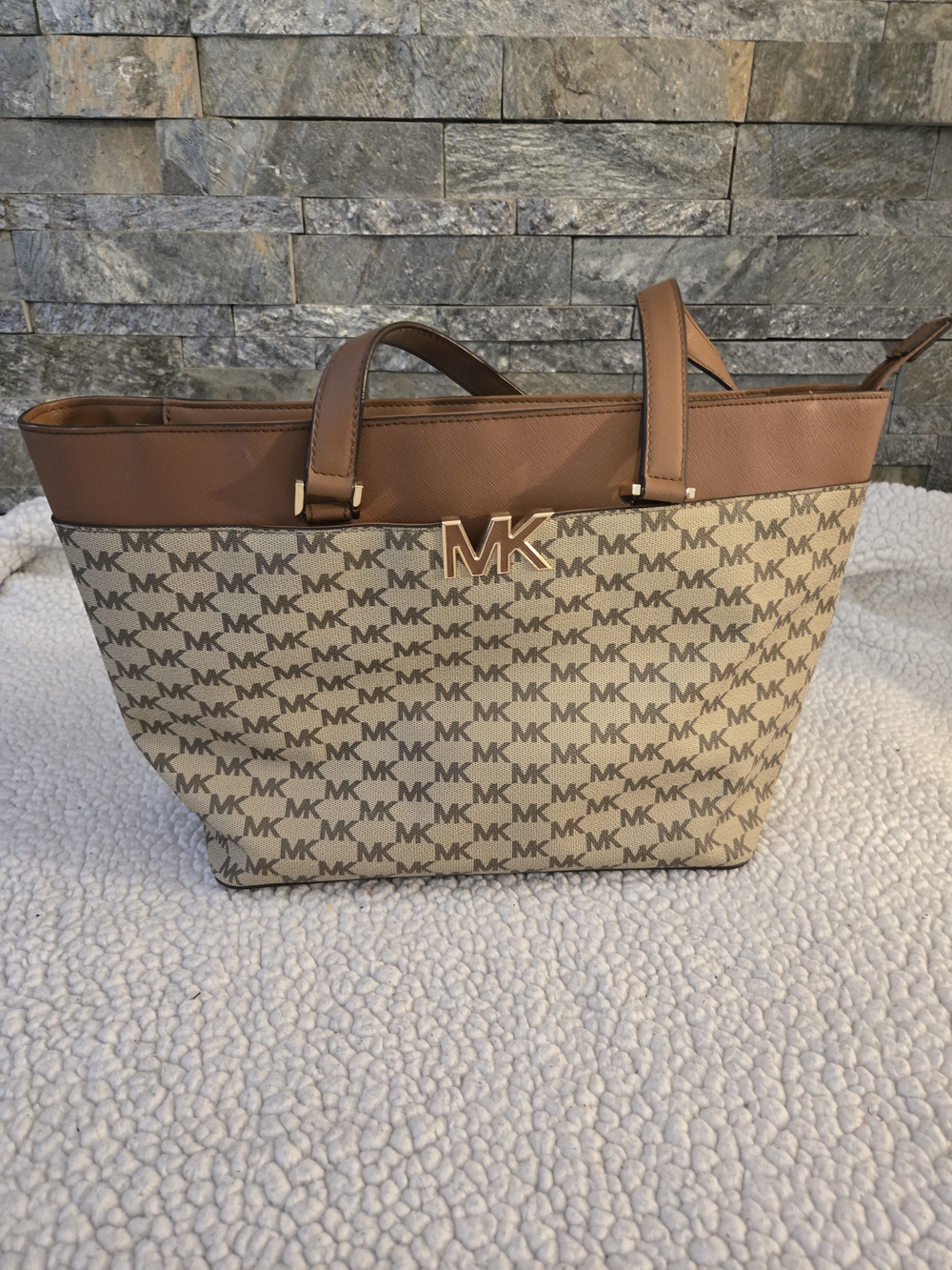 Michael Kors Tan Signature MK Tote Bag - Used